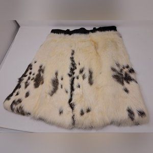 Women's Mini Skirt 100% Genuine Dyed Rabbit Fur with Leather Trim Size 10 US